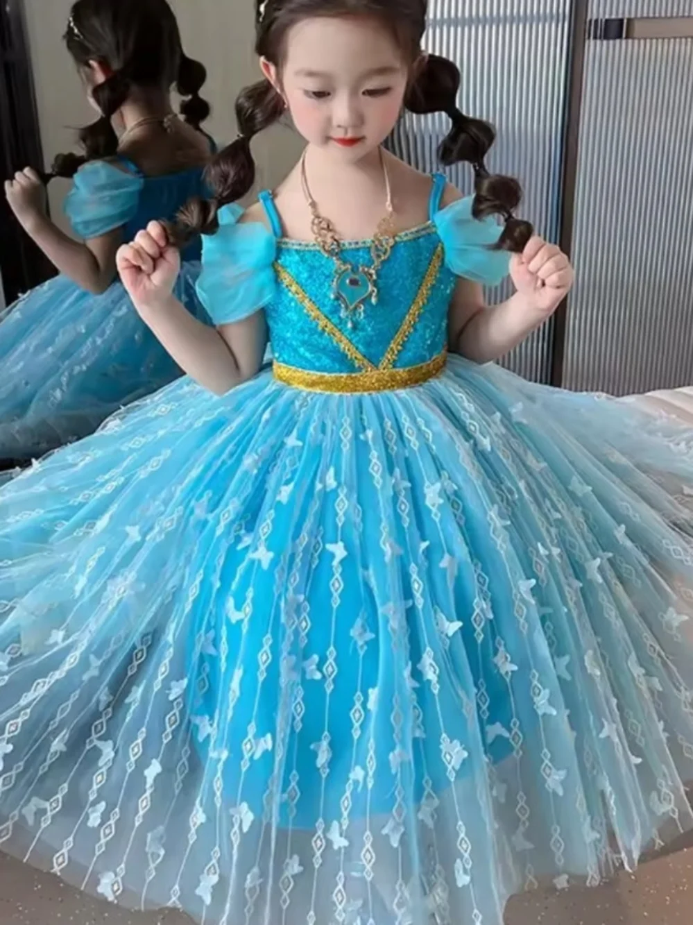 Blue Sparkle Tulle Princess Costume Dress for Kids